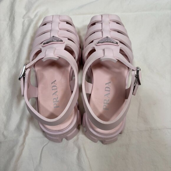 Prada Womens Monolith Rubber Cage Sandals Baby Pink Platform Slingback Size 38 - Picture 3 of 10